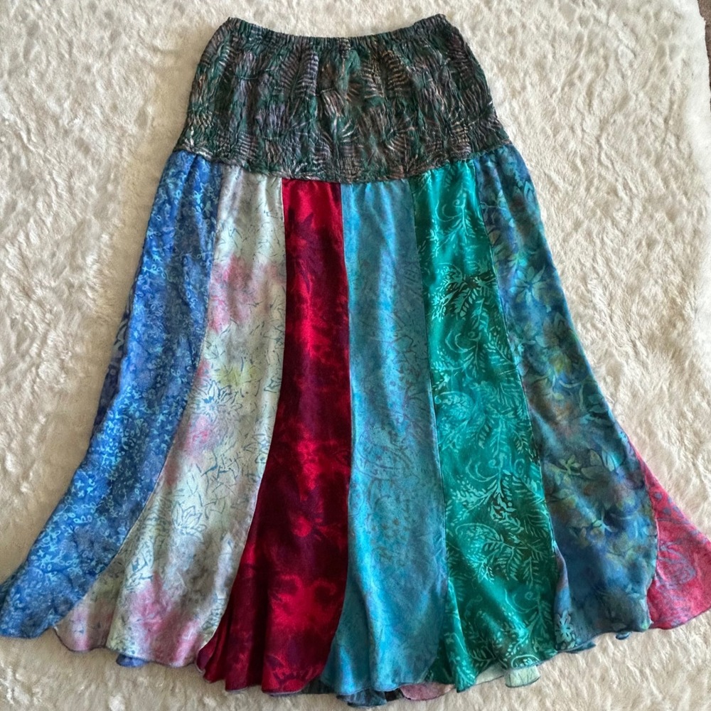 Sari Patchwork Skirt Womens One Size Smocked Waist Hippie Boho Gypsy‎ Festival